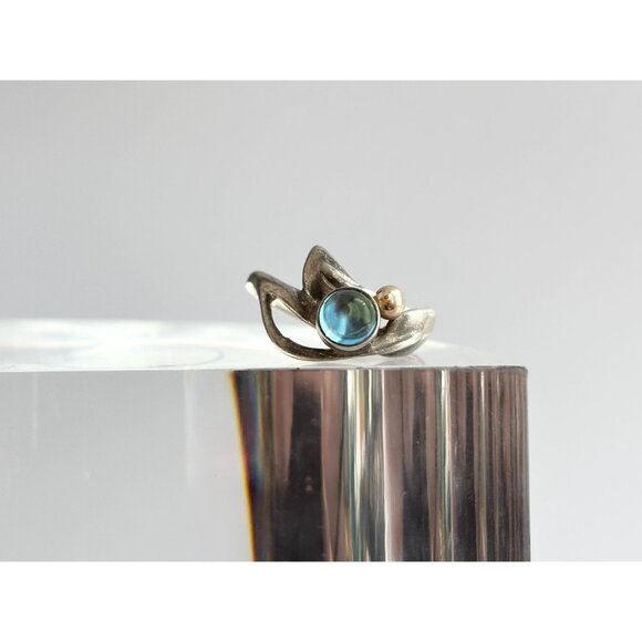 London Blue Topaz Ocean Drop 14k Accents Sterling Silver 925 Vintage Ring - sz 5 - Picture 2 of 13